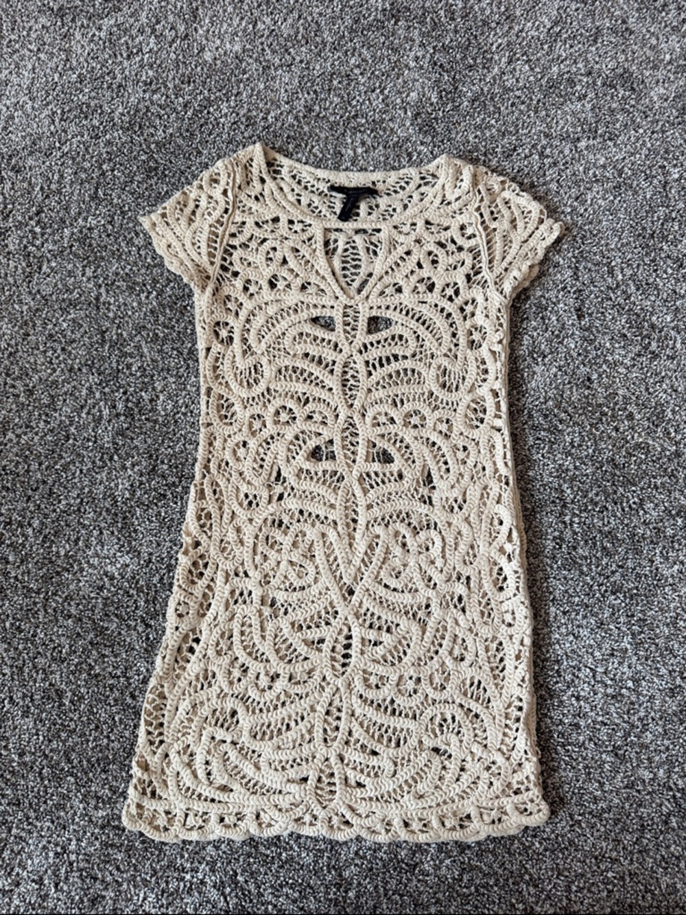 BCBGMaxAzria Cream Crochet Openwork Dress